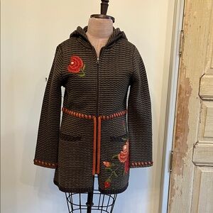 CAbi Brown Jacket with Red and Orange Accents